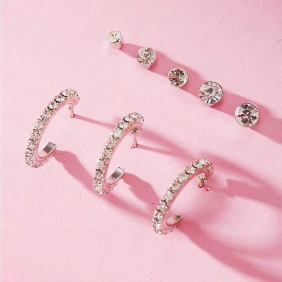 8 Pc Silver Studded Earring Set - Picture 2 of 3